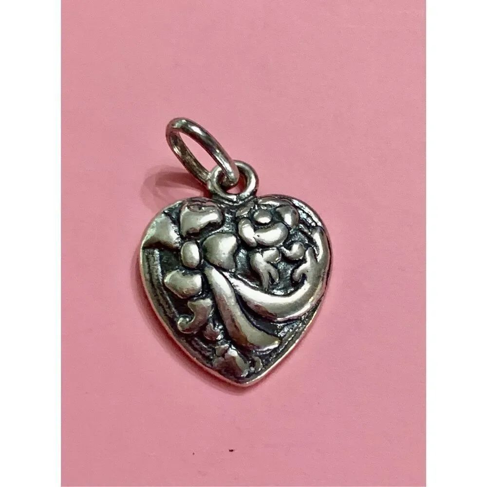 .925 Heart with Ribbon Sterling Silver Jewelry Charm #love